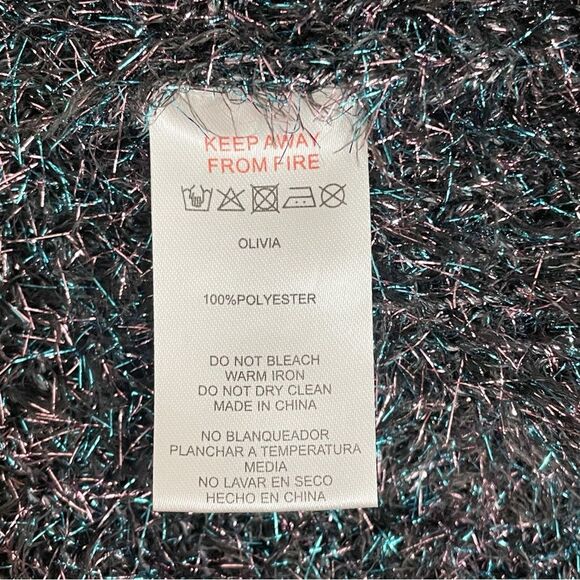 Anthropologie Olivia Metallic Tinsel Cardigan Sweater Medium Blue Pink Shimmer - Picture 12 of 14